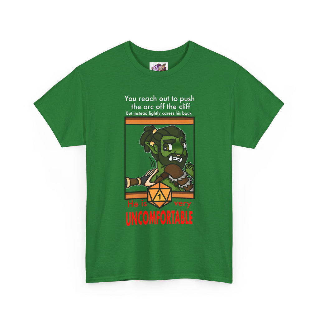 You reach to push the orc off the cliff but...
