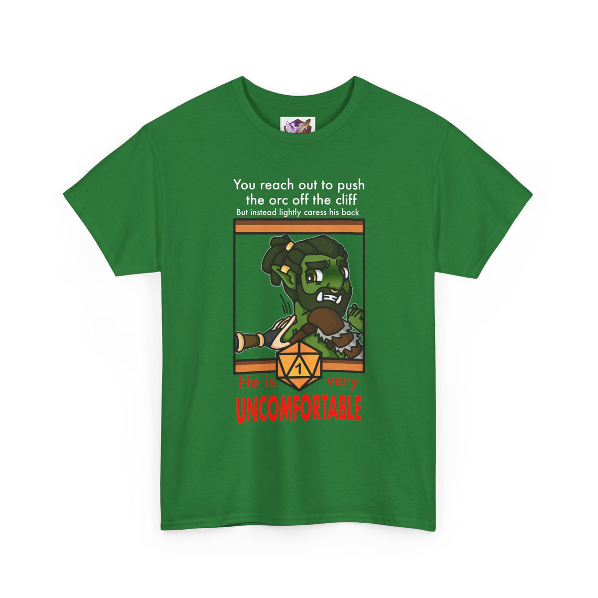 You reach to push the orc off the cliff but...