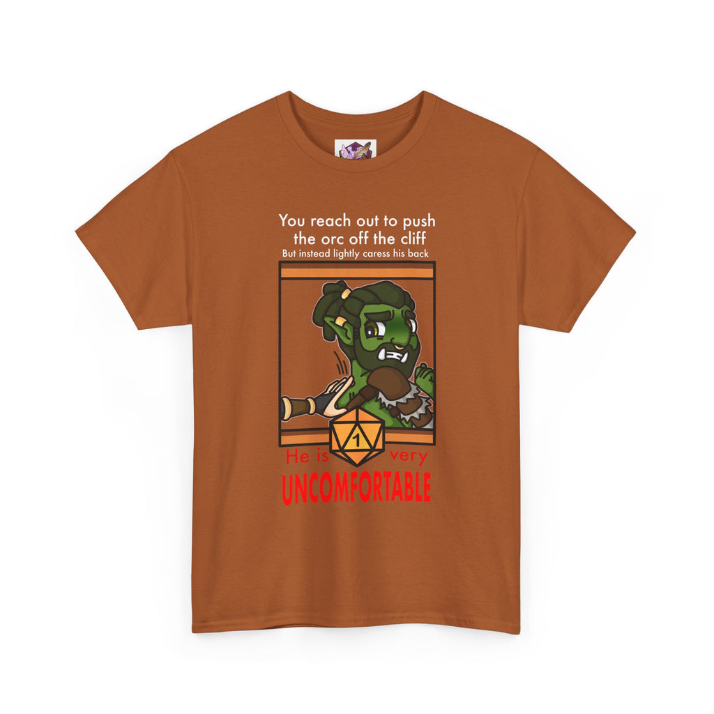 You reach to push the orc off the cliff but...