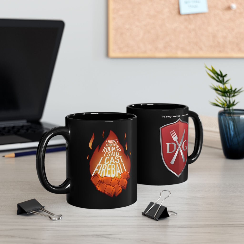 DNG Shield and Fireball Black Coffee Mug — 'We Always Save You a Seat at the Table' 11oz/15oz