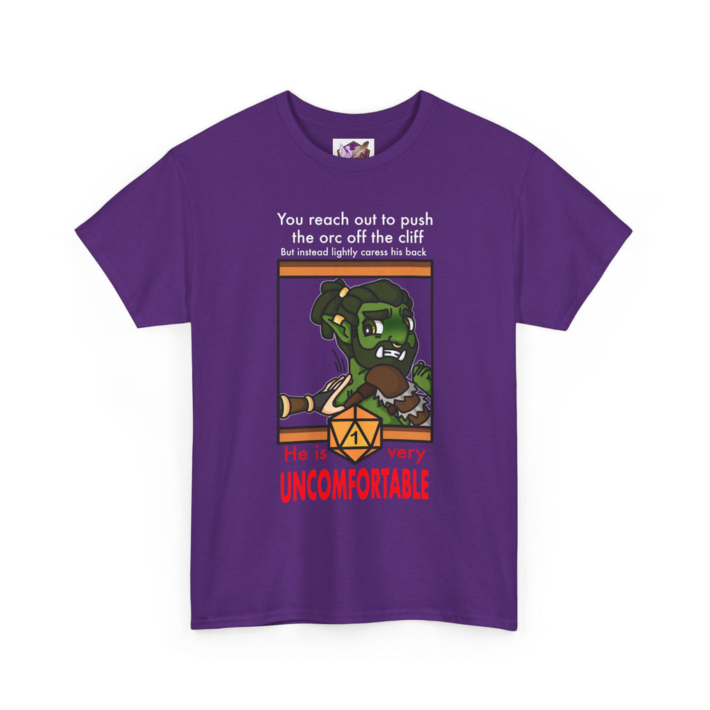 You reach to push the orc off the cliff but...