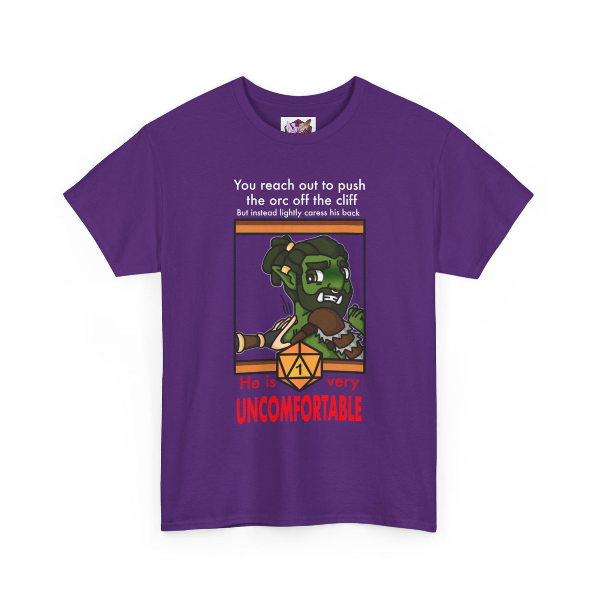 You reach to push the orc off the cliff but...
