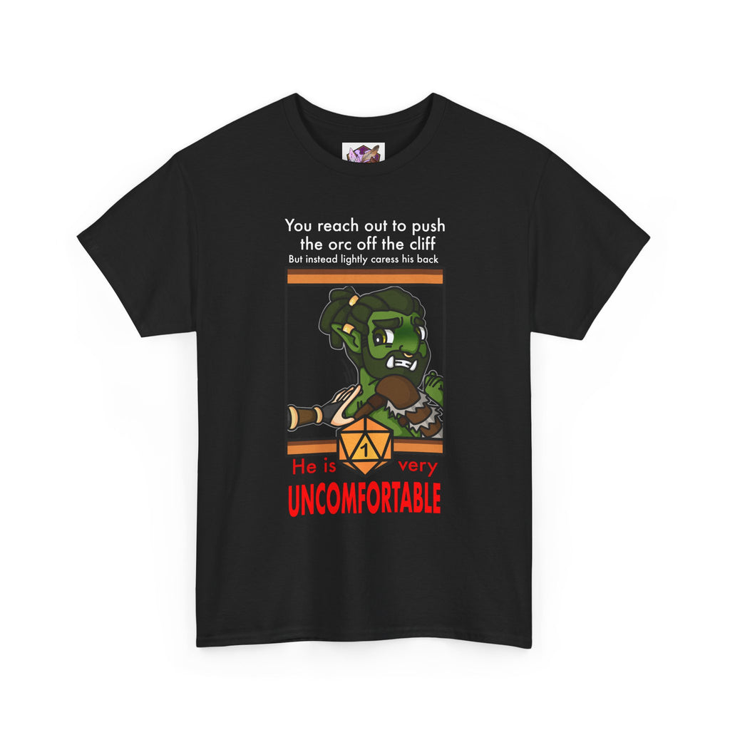 You reach to push the orc off the cliff but...